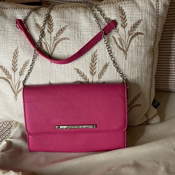Betsey Johnson Handbags - Betsey Johnson Vibrant Pink Crossbody Bag with Silver Chain by Betsey Johnson